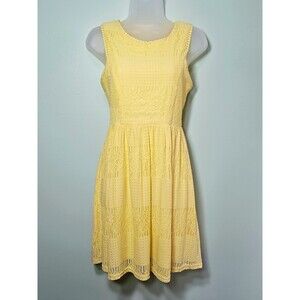 Beautiful Altar'd State Lemon Yellow Lace A-Line Midi Dress. It’s a looker!